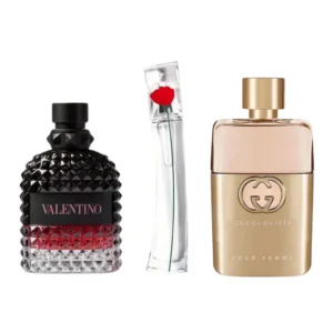 Combo promocional de 3 Gucci Guilt, Valentino Intense, y Flower Kenzo 100ml